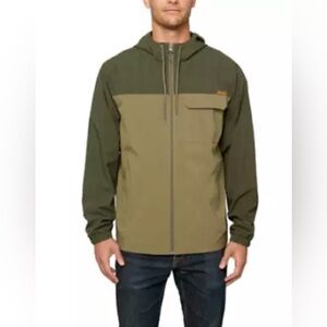 Voyager Mens Large Windbreaker Hooded Jacket Green Forest Hiking Lightweight